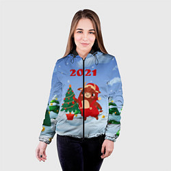 Куртка с капюшоном женская Бык наряжает елочку, цвет: 3D-черный — фото 2