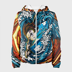 Куртка с капюшоном женская Танджиро Камадо Клинок демонов, цвет: 3D-белый