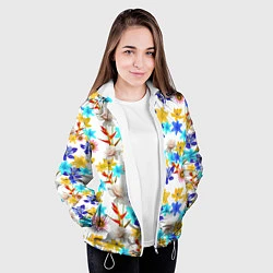Куртка с капюшоном женская Узор из весенних цветов, цвет: 3D-белый — фото 2