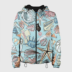 Куртка с капюшоном женская Морские обитатели, цвет: 3D-черный