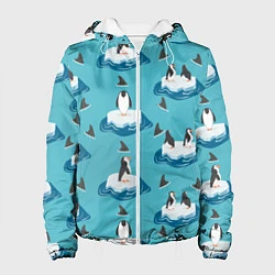 Куртка с капюшоном женская Пингвины, цвет: 3D-белый