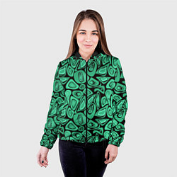 Куртка с капюшоном женская Зеленый абстрактный узор, цвет: 3D-черный — фото 2