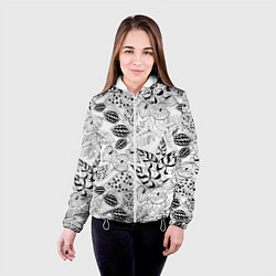 Куртка с капюшоном женская Черно-белый узор Тропики, цвет: 3D-белый — фото 2