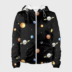 Куртка с капюшоном женская Планеты в космосе, цвет: 3D-белый
