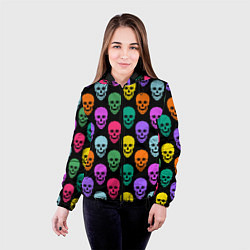 Куртка с капюшоном женская Разноцветные черепа Готика, цвет: 3D-черный — фото 2