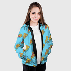 Куртка с капюшоном женская Пицца паттерн на голубом, цвет: 3D-черный — фото 2