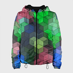 Куртка с капюшоном женская Разноцветный геометрический уз, цвет: 3D-черный
