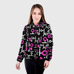 Куртка с капюшоном женская Игра в кальмара лого узор, цвет: 3D-черный — фото 2