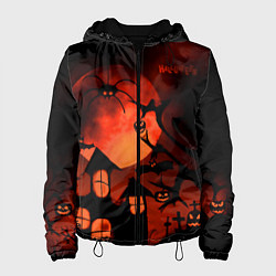 Куртка с капюшоном женская Красная луна на Хэллоуин, цвет: 3D-черный