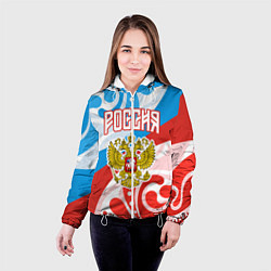 Куртка с капюшоном женская Россия! Герб, цвет: 3D-белый — фото 2