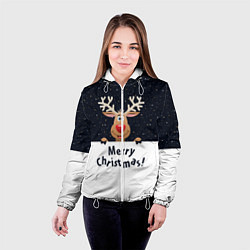 Куртка с капюшоном женская Новогодний Оленёнок Рудольф, цвет: 3D-белый — фото 2