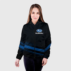 Куртка с капюшоном женская Subaru, sport style, цвет: 3D-черный — фото 2