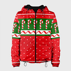 Куртка с капюшоном женская ЛЕДЕНЦЫ НОВОГОДНИЕ, цвет: 3D-черный