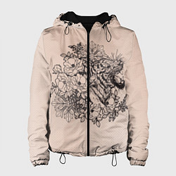 Куртка с капюшоном женская Татуировка тигра в цветах, цвет: 3D-черный