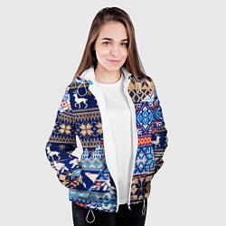 Куртка с капюшоном женская НОВОГОДНИЙ УЗОР ОЛЕНИ И МЕДВЕДИ НОВЫЙ ГОД 2022, цвет: 3D-белый — фото 2