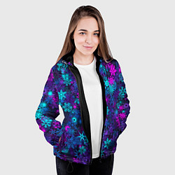 Куртка с капюшоном женская Неоновые снежинки, цвет: 3D-черный — фото 2