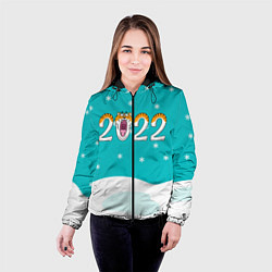 Куртка с капюшоном женская Надпись 2022 Новый год, цвет: 3D-черный — фото 2