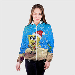 Куртка с капюшоном женская НОВОГОДНИЙ ГУБКА БОБ КВАДРАТНЫЕ ШТАНЫ, цвет: 3D-белый — фото 2
