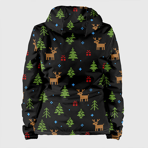 Женская куртка Новогодние олени и елки / 3D-Черный – фото 2
