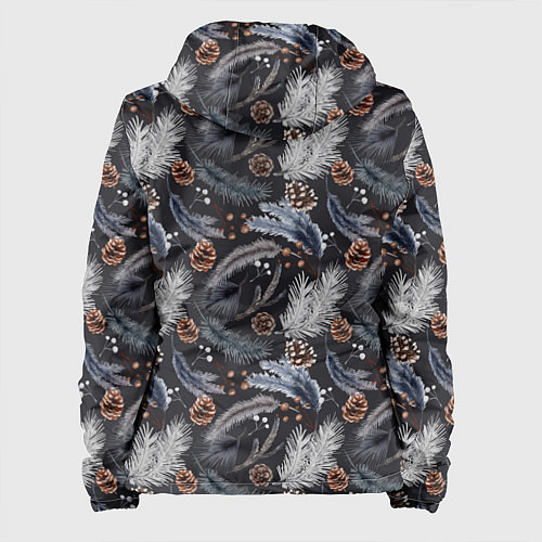 Женская куртка Узор из еловых веток и шишек Акварельный рисунок / 3D-Черный – фото 2