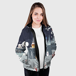 Куртка с капюшоном женская Снеговики и Мишки 2022, цвет: 3D-черный — фото 2