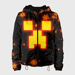 Куртка с капюшоном женская НОВОГОДНИЙ ОГНЕННЫЙ КРИПЕР CREEPER FIRE, цвет: 3D-черный