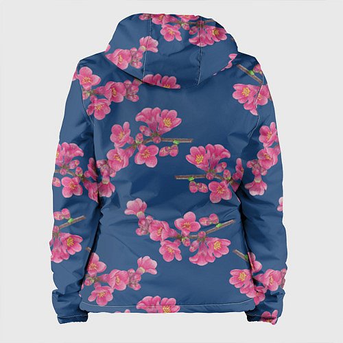 Женская куртка Веточки айвы с розовыми цветами на синем фоне / 3D-Белый – фото 2