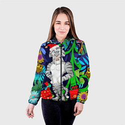 Куртка с капюшоном женская Новогодний тигр в джунглях, цвет: 3D-черный — фото 2