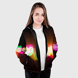 Куртка с капюшоном женская Горящие сердца всех цветов радуги, цвет: 3D-черный — фото 2