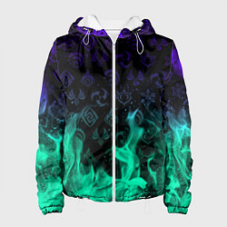 Куртка с капюшоном женская НЕОНОВЫЙ ОГОНЬ ГЕНШИН ИМПАКТ СИМВОЛЫ, цвет: 3D-белый