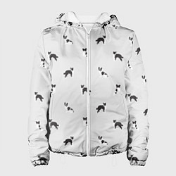 Куртка с капюшоном женская Черно-белые собачки паттерн, цвет: 3D-белый