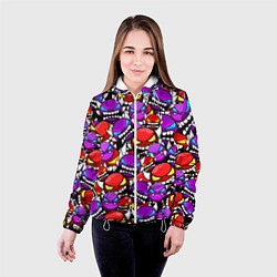 Куртка с капюшоном женская Geometry Dash паттерн смайлов, цвет: 3D-белый — фото 2