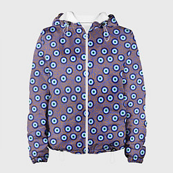 Куртка с капюшоном женская Глаза от сглаза паттерн крупно, цвет: 3D-белый