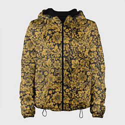 Куртка с капюшоном женская Золотые Цветы хохлома, цвет: 3D-черный