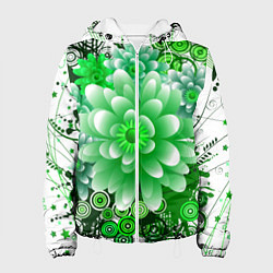 Куртка с капюшоном женская Яркая пышная летняя зелень, цвет: 3D-белый