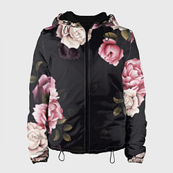 Куртка с капюшоном женская РОЗЫ И ПИОНЫ, цвет: 3D-черный