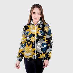 Куртка с капюшоном женская Солнце и Луна из FNAF Security Breach Паттерн, цвет: 3D-белый — фото 2