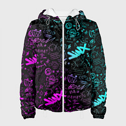 Куртка с капюшоном женская League Of Legends - Arcane неон логотипы, цвет: 3D-белый