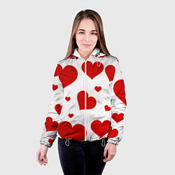 Куртка с капюшоном женская Красные сердечки Heart, цвет: 3D-белый — фото 2