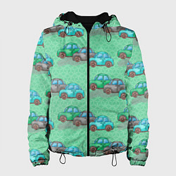 Куртка с капюшоном женская Детские машинки паттерн, цвет: 3D-черный