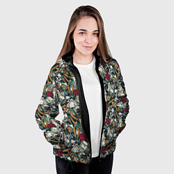 Куртка с капюшоном женская Смерть, Змея, Доллары, Розы, цвет: 3D-черный — фото 2