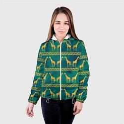 Куртка с капюшоном женская Золотые жирафы паттерн, цвет: 3D-белый — фото 2