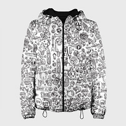 Куртка с капюшоном женская Рисованные черепа и животные, цвет: 3D-черный