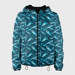 Куртка с капюшоном женская Воблеры рыбки, цвет: 3D-черный