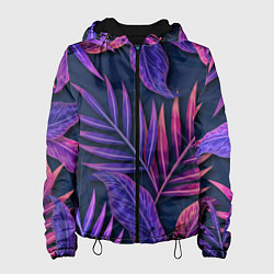 Куртка с капюшоном женская Neon Tropical plants pattern, цвет: 3D-черный