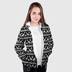 Куртка с капюшоном женская Черно-белые Жирафы, цвет: 3D-белый — фото 2