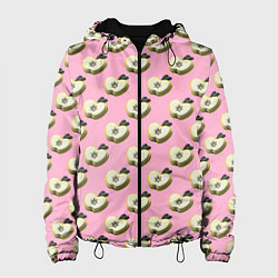 Куртка с капюшоном женская Яблочные дольки на розовом фоне с эффектом 3D, цвет: 3D-черный