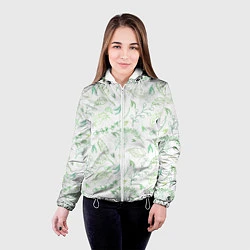 Куртка с капюшоном женская Хаос из зелёных веток и листьев, цвет: 3D-белый — фото 2