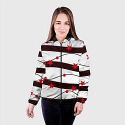 Куртка с капюшоном женская Красные Звезды На Волнах, цвет: 3D-черный — фото 2