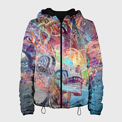 Куртка с капюшоном женская Cyber skull Vanguard pattern, цвет: 3D-черный